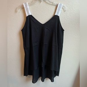 3/$15 Upgrade Black & Silver Asymmetrical Tank Top
